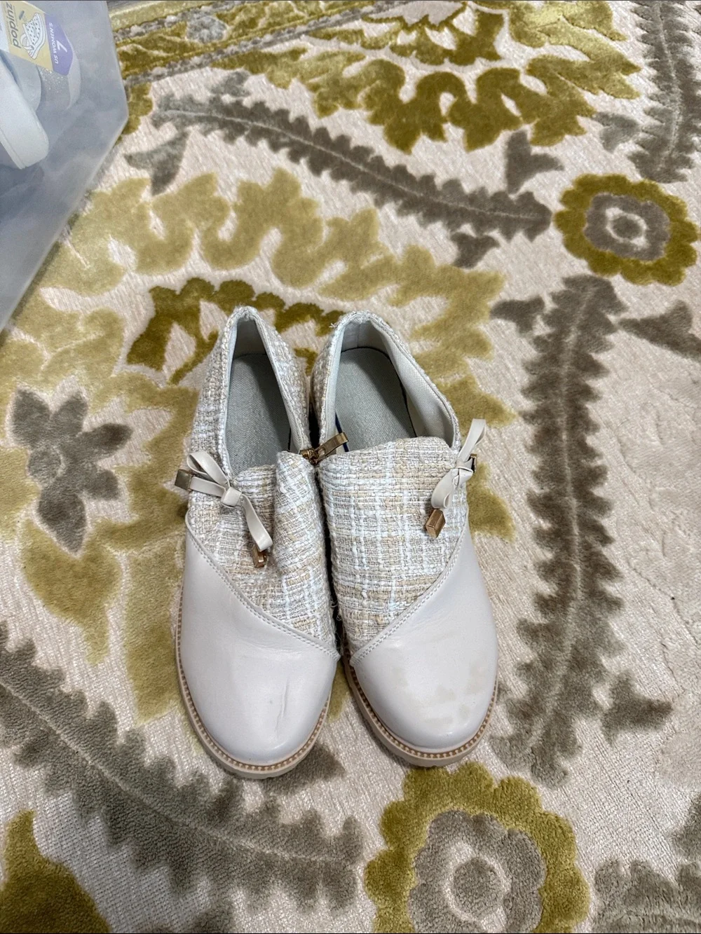 Source Unknown Cream Tweed-Accent Slip-On Loafers